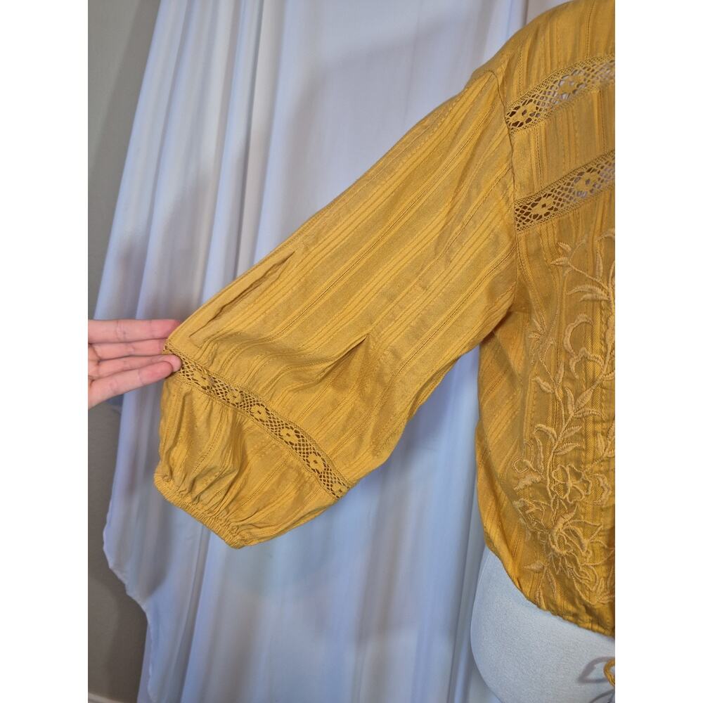 Free People Follow Your Heart Embroidered Crop Top in Gold Medium - Picture 8 of 13